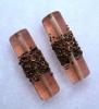Tubo, 35x11 mm., Rosa antico trasparente filigranato con bronzo