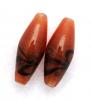 Oliva lunga, 25x10 mm., Rosa antico scuro con bronzo e nero